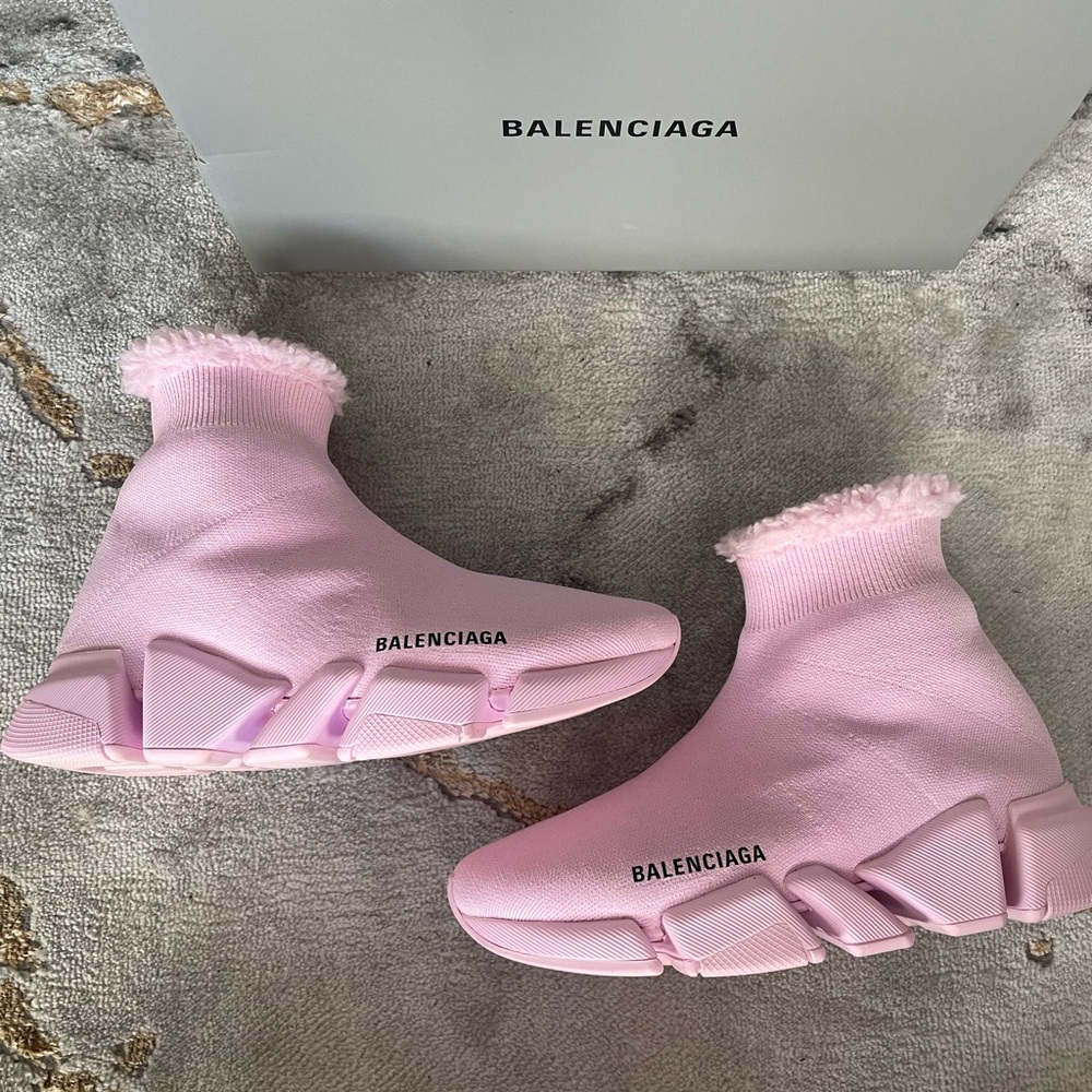Balenciaga speed faux fur sneaker in soft pink